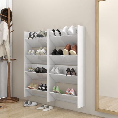 vidaXL Стенни шкафове за обувки, 4 бр, бял гланц, 60x18x60 см, ПДЧ