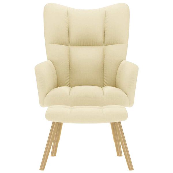 vidaXL Релаксиращ стол с табуретка, кремав, текстил