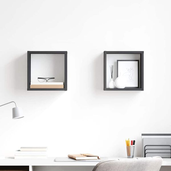vidaXL Стенни кубични рафтове, 2 бр, сиви, 26x15x26 см