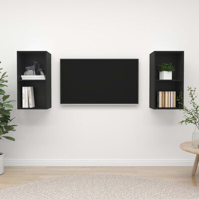 vidaXL ТВ шкафове за стенен монтаж, 2 бр, черни, ПДЧ