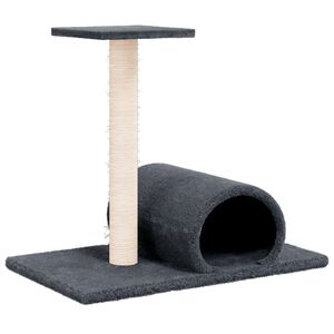 vidaXL Котешки стълб за драскане с тунел, тъмносив, 60x34,5x50 см