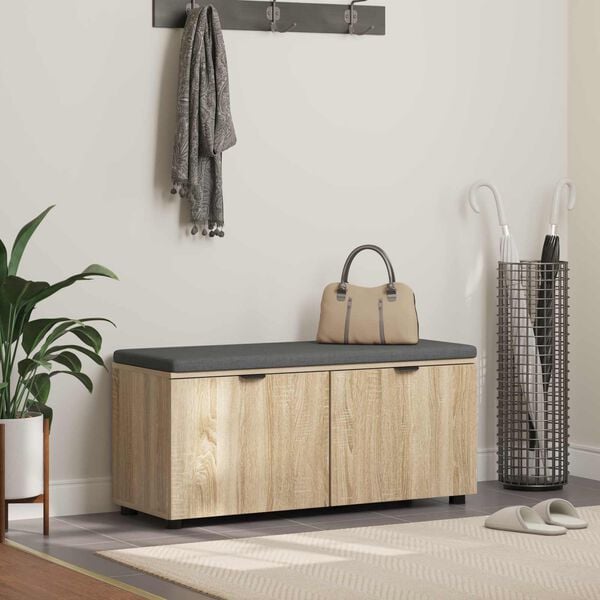 vidaXL Пейка за коридор с възглавница Сонома дъб 100 x 38 x 46 см