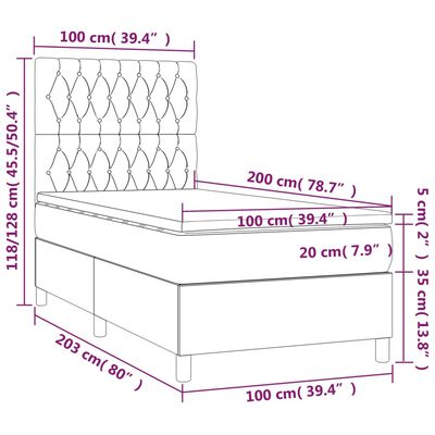 vidaXL Боксспринг легло с матрак, светлосиво, 100x200 см, кадифе