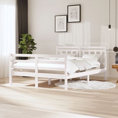 vidaXL Рамка за легло, бяла, масивно дърво, 140х200 см