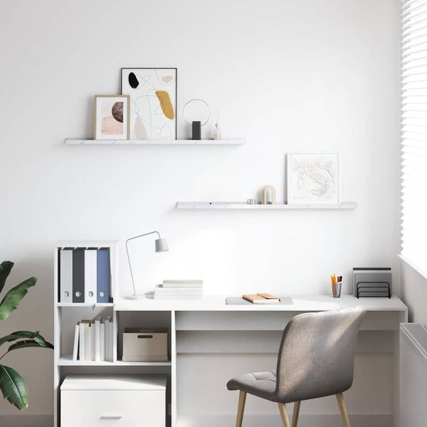 vidaXL Стенен рафт 2 pcs Бял мрамор 100 x 9 x 3 cm Инженерно дърво