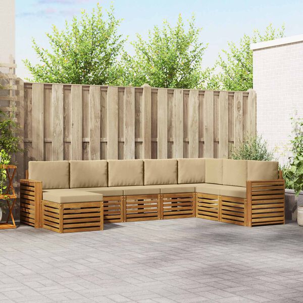 vidaXL Комплект секционен диван с възглавница 8 pcs Натурален и Бежов