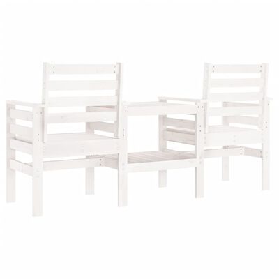 vidaXL Градинска пейка с маса, 2-местна, бяла, бор масив