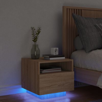vidaXL Нощно шкафче с LED осветление, дъб сонома, 40x39x37 см
