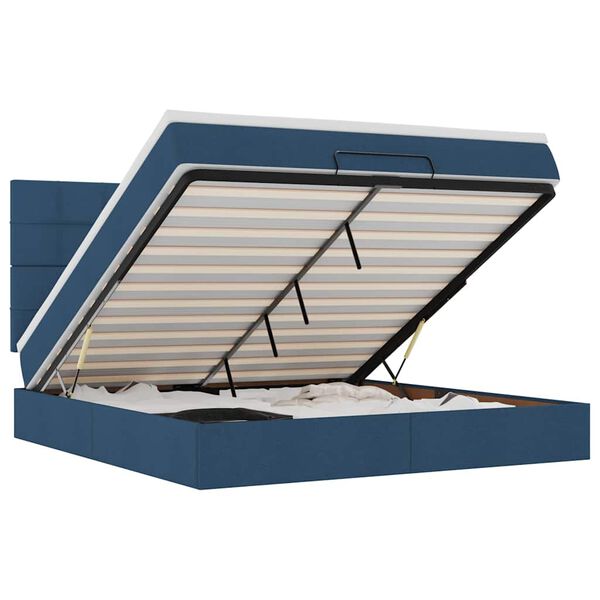 vidaXL Османска легло с матрак и LED, синьо, 180x200 см, плат