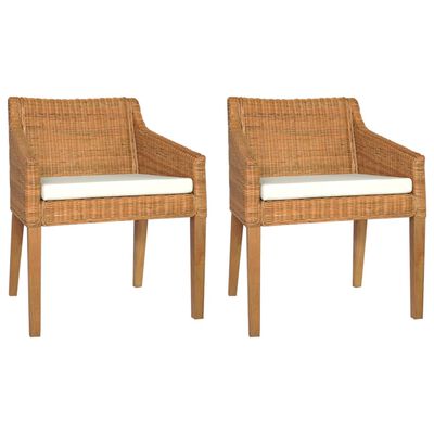 vidaXL Трапезни столове с възглавници 2 бр светлокафяв естествен ратан