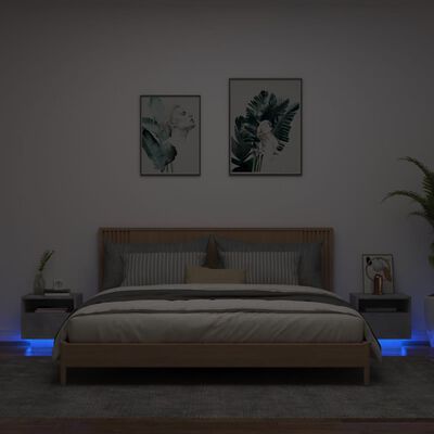 vidaXL Нощни шкафчета с LED осветление, 2 бр, бетонно сив, 40x39x37 см