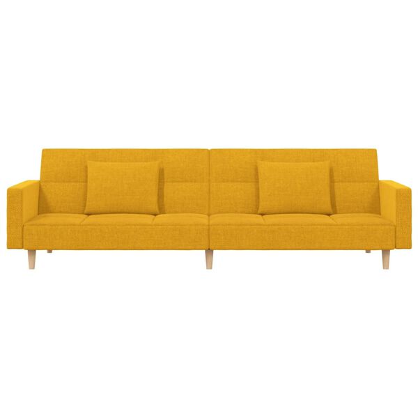 vidaXL 2-местно разтегателно канапе с две възглавници, жълто, текстил