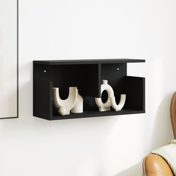 vidaXL Стенен шкаф, 60x20x30 см, черен, инженерно дърво