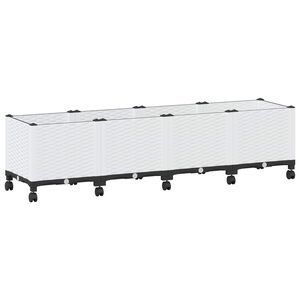 vidaXL Градинска саксия с колела Бяло 160 x 40 x 48 см ПП