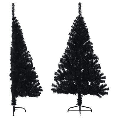vidaXL Изкуствена половин коледна елха със стойка, черна, 150 см, PVC
