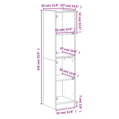 vidaXL Висок шкаф със стъклена врати, кафяв дъб, 35x37x142 см