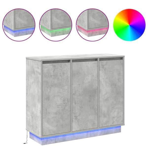 vidaXL LED конзолна маса с рафт с врата Циментено сиво 90 х 32 х 75 см