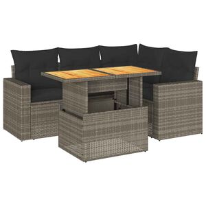 vidaXL Градински комплект с възглавници, 5 части, сив полиратан