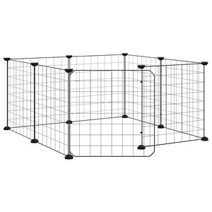 vidaXL 8-панелен кът за домашни любимци с врата, черна, 70x70x35 см, стомана