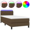 vidaXL Боксспринг легло с матрак и LED, тъмнокафява, 90x200 см, плат