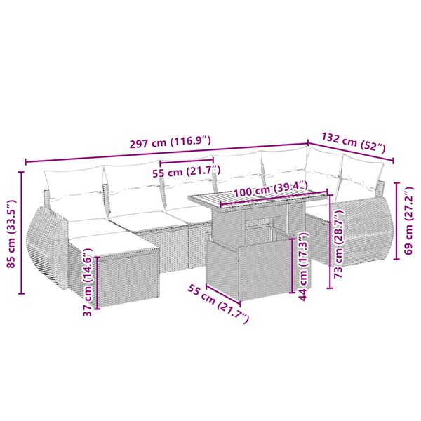 vidaXL Градински диван с възглавници, 8 части, бежов полиратан