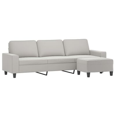 vidaXL 3-местен диван с табуретка Светлосив 210см микрофибърен текстил