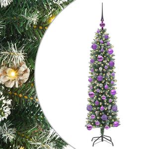 vidaXL Изкуствено Тънко Коледно Дърво Зелен и бял 120 cm