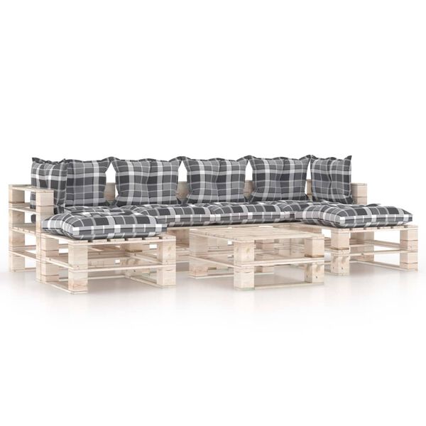 vidaXL Градински палетен лаундж комплект с възглавници, 7 части, бор