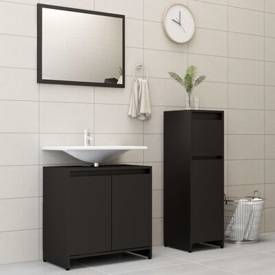 vidaXL Комплект мебели за баня от 3 части, черен, ПДЧ
