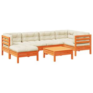 vidaXL Градински комплект с възглавници, 7 части, восъчнокафяв