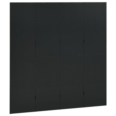 vidaXL Параван за стая, черен, 4 панела, 160x180 см, стомана