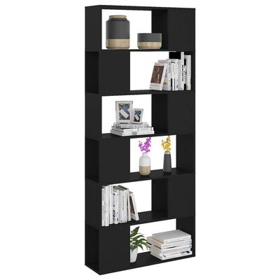 vidaXL Библиотека/разделител за стая, черна, 80x24x186 см, ПДЧ
