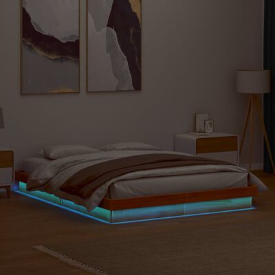 vidaXL LED рамка за легло восъчнокафяв 150x200 см борово дърво масив