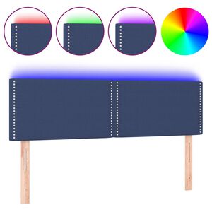 vidaXL LED горна табла за легло, синя, 144x5x78/88 см, плат