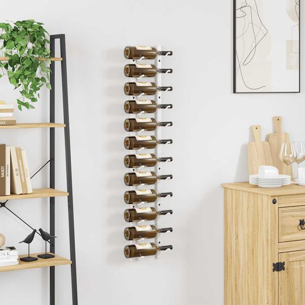 vidaXL Стойка за вино за 12 бутилки, стенен монтаж, бяла, желязо