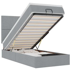 vidaXL Османска легло с матрак и LED, светлосиво, 100x200 см, плат