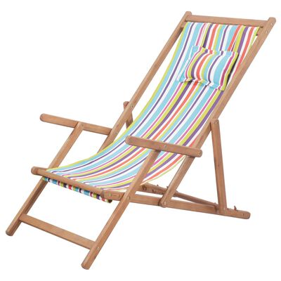 vidaXL Сгъваем плажен стол, текстил и дървена рамка, многоцветен