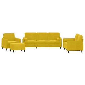 vidaXL Комплект дивани от 4 части с възглавници, жълт, кадифе