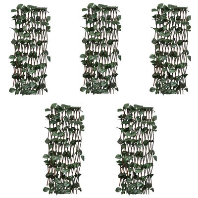 vidaXL Върбови огради хармоника, 5 бр, с изкуствени листа, 180x60 см