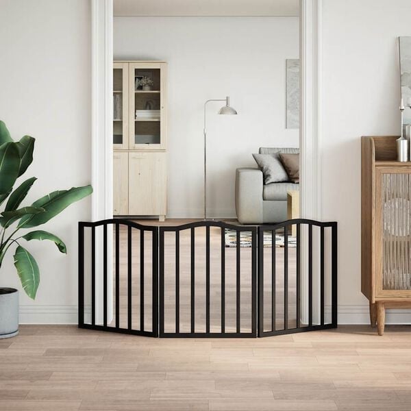 vidaXL Сгъваема преграда за кучета 3 панела черна 150 см топола