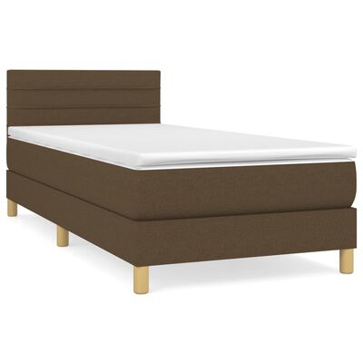 vidaXL Боксспринг легло с матрак, тъмнокафяво, 90x200 см, плат
