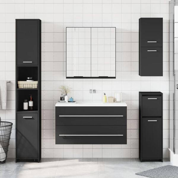 vidaXL Шкаф за баня с огледало, черен, 64x20x67 см, инженерно дърво