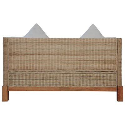 vidaXL 2-местен диван с възглавници, естествен цвят, ратан