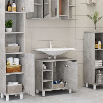 vidaXL Шкаф за баня, бетонно сиво, 60x32x53,5 см, ПДЧ
