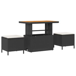 vidaXL Комплект за хранене в градината Черно Полиратан