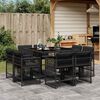 vidaXL Градински трапезен комплект възглавници 9 части черен полиратан