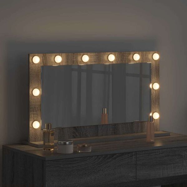 vidaXL Огледало за грим с огледало Сив Сонома 80 x 45 x 18 см