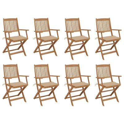 vidaXL Сгъваеми градински столове с възглавници 8 бр акация масив