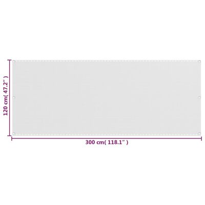 vidaXL Балконски параван, бял, 120x300 см, HDPE