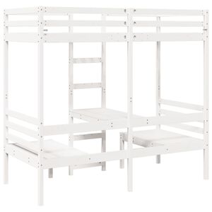 vidaXL Таванско легло с бюро и столове, бял, 90x200 см, бор масив